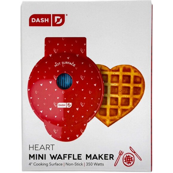 Dash Valentine's Day Red HEART Mini Waffle Maker NON-STICK 4" Cooking Surface - Picture 5 of 5